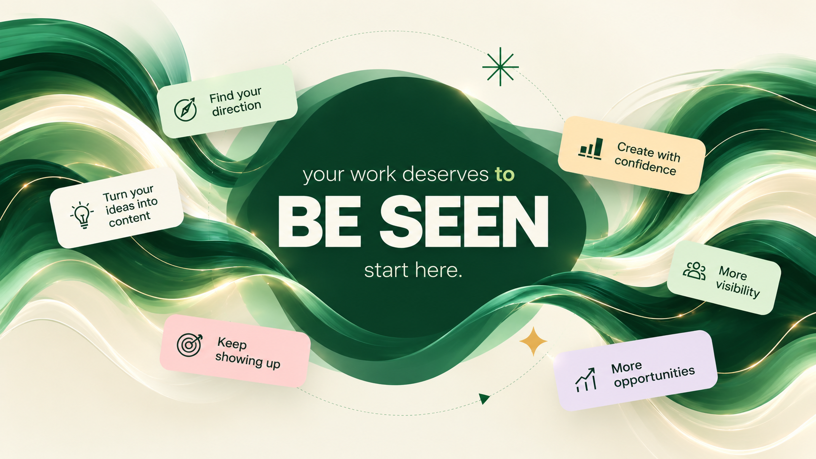Your work deserves to BE SEEN. Find your direction, create with confidence, keep showing up and discover more opportunities.